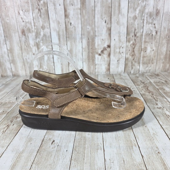 SAS Thong Sandals Adjustable Buckle Cork‎ Comfort Casual Brown Size 10 M - Picture 1 of 7